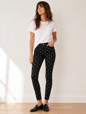 Madewell x Blank NYC Polka Dot Skinny Jeans Size 27 Black Cream Stretch